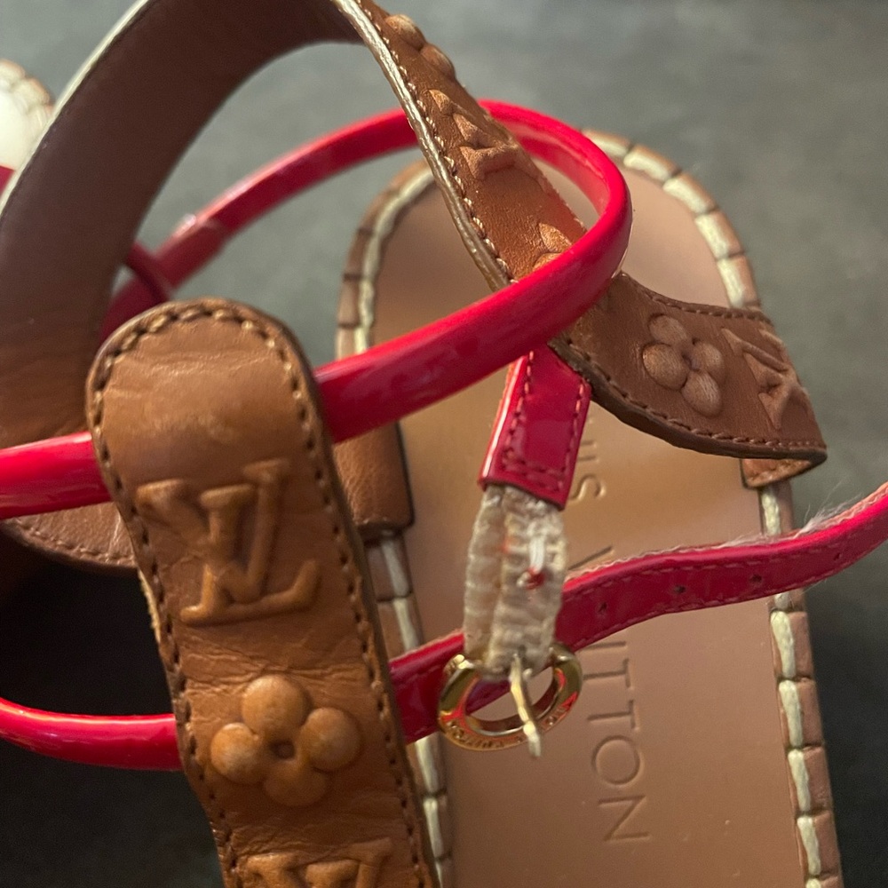 Louis Vuitton Brown Wedge Sandal with Red Straps - Picture 5 of 12